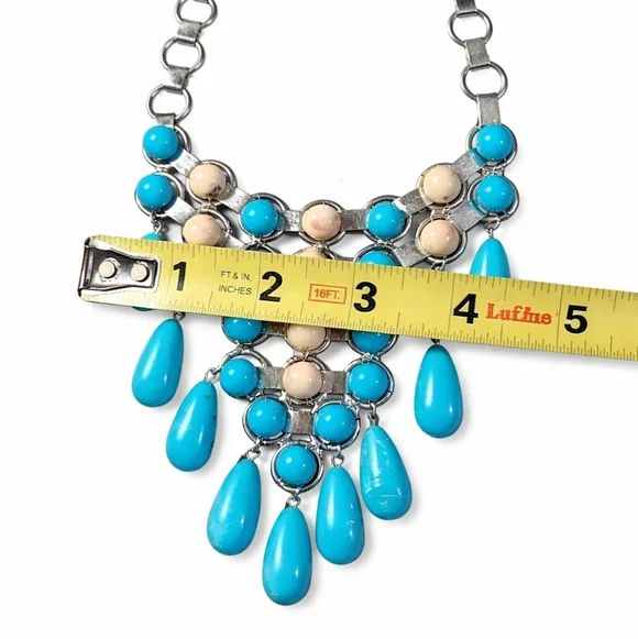 Turquoise & Ivory Western Boho Bib Necklace | Silver-Tone Chain - Picture 4 of 6